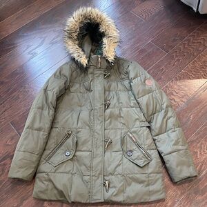 LAUREN Ralph Lauren Womens XS Down Parka Olive Green Removable Hood Winter**